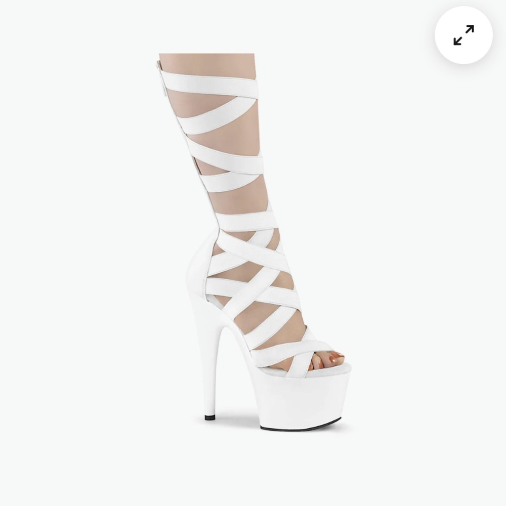 PLEASER - 7" HEEL, 2 3/4" PF white leather. CRISS CROSS BOOTIE. New no tags